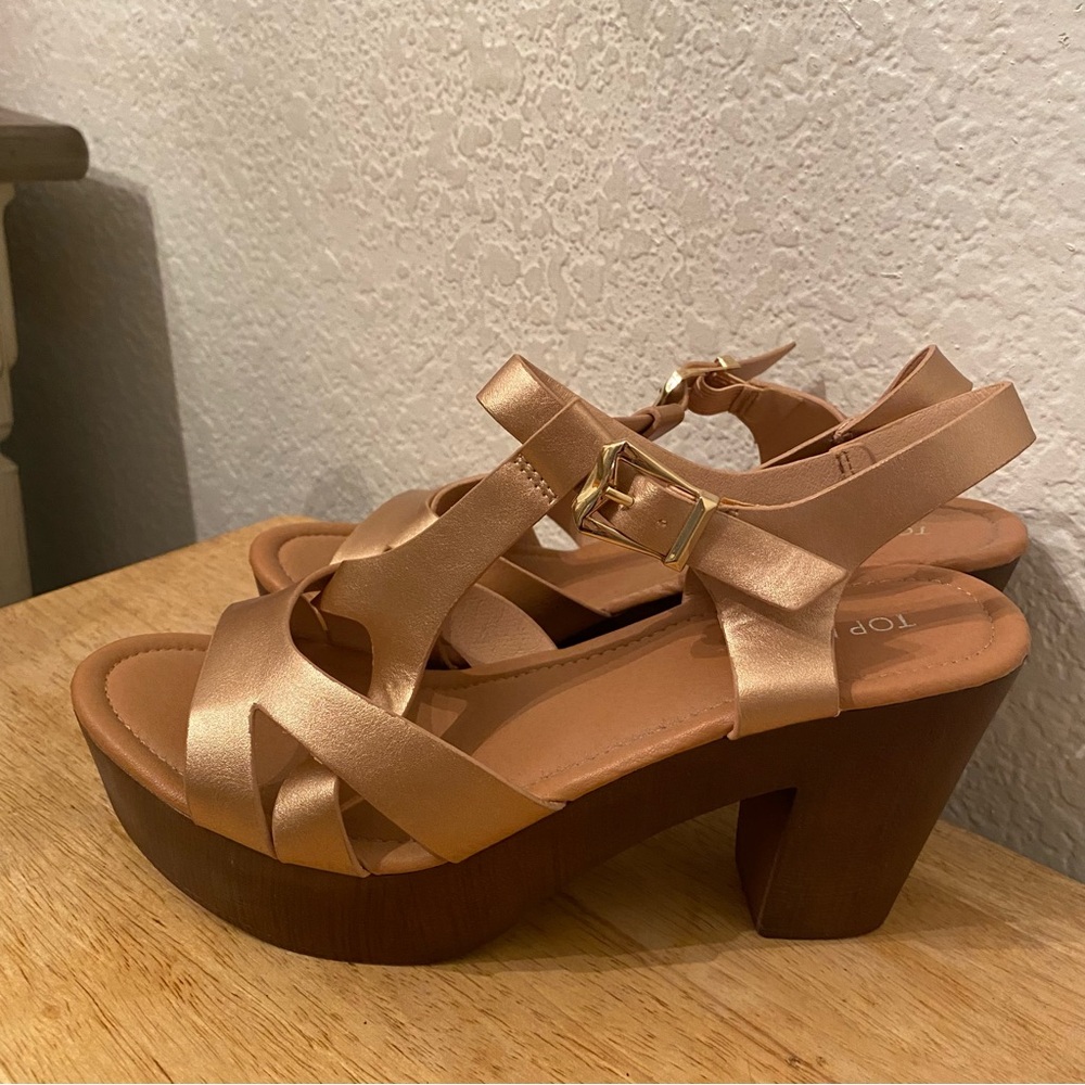 Topshop Satin Bronze Platform Heels